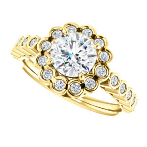 Cubic Zirconia Engagement Ring- The Journie (Customizable Round Cut Design with Round-Bezel Cluster Halo and Round Bezel Band Accents) - Image 6