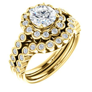 Cubic Zirconia Engagement Ring- The Journie (Customizable Round Cut Design with Round-Bezel Cluster Halo and Round Bezel Band Accents) - Image 7