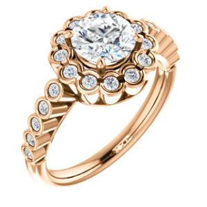 Cubic Zirconia Engagement Ring- The Journie (Customizable Round Cut Design with Round-Bezel Cluster Halo and Round Bezel Band Accents) - Image 8