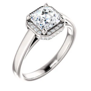 Cubic Zirconia Engagement Ring- The Juana (Customizable Cathedral-raised Asscher Cut Design with Halo Accents and Under-Halo Style) - Image 2