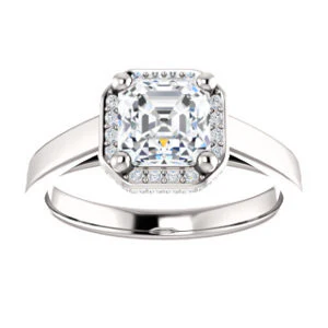 Cubic Zirconia Engagement Ring- The Juana (Customizable Cathedral-raised Asscher Cut Design with Halo Accents and Under-Halo Style) - Image 4
