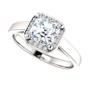 Cubic Zirconia Engagement Ring- The Juana (Customizable Cathedral-raised Asscher Cut Design with Halo Accents and Under-Halo Style) - Image 6