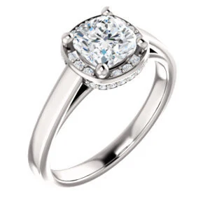 Cubic Zirconia Engagement Ring- The Juana (Customizable Cathedral-raised Cushion Cut Design with Halo Accents and Under-Halo Style) - Image 2