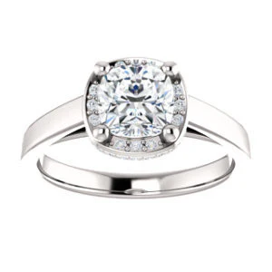 Cubic Zirconia Engagement Ring- The Juana (Customizable Cathedral-raised Cushion Cut Design with Halo Accents and Under-Halo Style) - Image 4