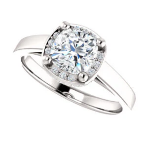 Cubic Zirconia Engagement Ring- The Juana (Customizable Cathedral-raised Cushion Cut Design with Halo Accents and Under-Halo Style) - Image 6