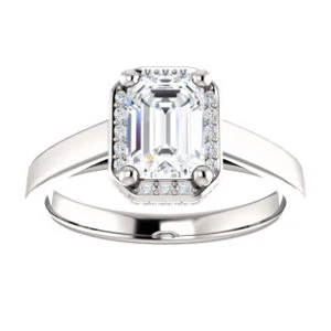Cubic Zirconia Engagement Ring- The Juana (Customizable Cathedral-raised Emerald Cut Design with Halo Accents and Under-Halo Style) - Image 4