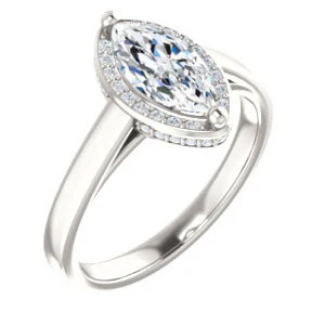 Cubic Zirconia Engagement Ring- The Juana (Customizable Cathedral-raised Marquise Cut Design with Halo Accents and Under-Halo Style) - Image 2
