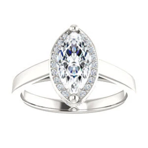 Cubic Zirconia Engagement Ring- The Juana (Customizable Cathedral-raised Marquise Cut Design with Halo Accents and Under-Halo Style) - Image 4