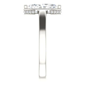 Cubic Zirconia Engagement Ring- The Juana (Customizable Cathedral-raised Marquise Cut Design with Halo Accents and Under-Halo Style) - Image 5