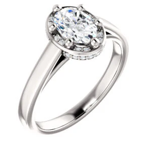 Cubic Zirconia Engagement Ring- The Juana (Customizable Cathedral-raised Oval Cut Design with Halo Accents and Under-Halo Style) - Image 2