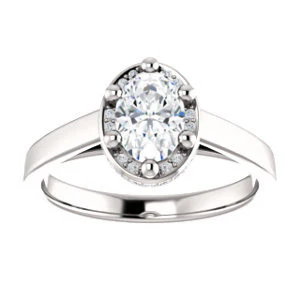 Cubic Zirconia Engagement Ring- The Juana (Customizable Cathedral-raised Oval Cut Design with Halo Accents and Under-Halo Style) - Image 4