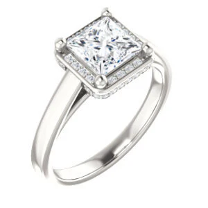 Cubic Zirconia Engagement Ring- The Juana (Customizable Cathedral-raised Princess Cut Design with Halo Accents and Under-Halo Style) - Image 2