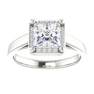 Cubic Zirconia Engagement Ring- The Juana (Customizable Cathedral-raised Princess Cut Design with Halo Accents and Under-Halo Style) - Image 4