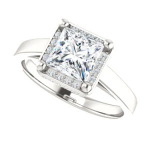 Cubic Zirconia Engagement Ring- The Juana (Customizable Cathedral-raised Princess Cut Design with Halo Accents and Under-Halo Style) - Image 6