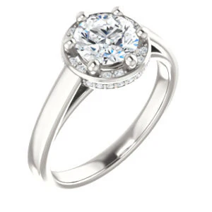 Cubic Zirconia Engagement Ring- The Juana (Customizable Cathedral-raised Round Cut Design with Halo Accents and Under-Halo Style) - Image 2