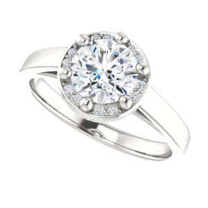 Cubic Zirconia Engagement Ring- The Juana (Customizable Cathedral-raised Round Cut Design with Halo Accents and Under-Halo Style) - Image 6