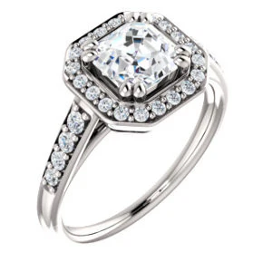 Cubic Zirconia Engagement Ring- The Julie Madison (Customizable Asscher Cut Style with Halo and Round Cut Journey-Style Band Accents) - Image 2