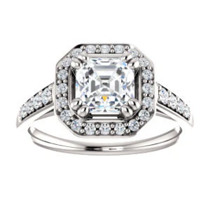 Cubic Zirconia Engagement Ring- The Julie Madison (Customizable Asscher Cut Style with Halo and Round Cut Journey-Style Band Accents) - Image 4