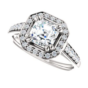 Cubic Zirconia Engagement Ring- The Julie Madison (Customizable Asscher Cut Style with Halo and Round Cut Journey-Style Band Accents) - Image 6