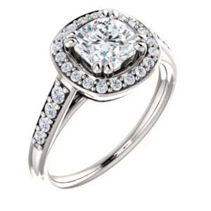 Cubic Zirconia Engagement Ring- The Julie Madison (Customizable Cushion Cut Style with Halo and Round Cut Journey-Style Band Accents) - Image 2