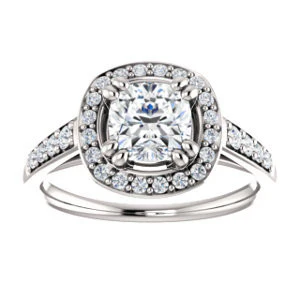 Cubic Zirconia Engagement Ring- The Julie Madison (Customizable Cushion Cut Style with Halo and Round Cut Journey-Style Band Accents) - Image 4