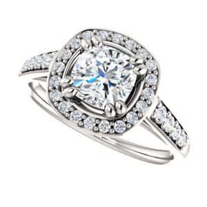 Cubic Zirconia Engagement Ring- The Julie Madison (Customizable Cushion Cut Style with Halo and Round Cut Journey-Style Band Accents) - Image 6