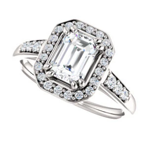 Cubic Zirconia Engagement Ring- The Julie Madison (Customizable Emerald Cut Style with Halo and Round Cut Journey-Style Band Accents) - Image 11