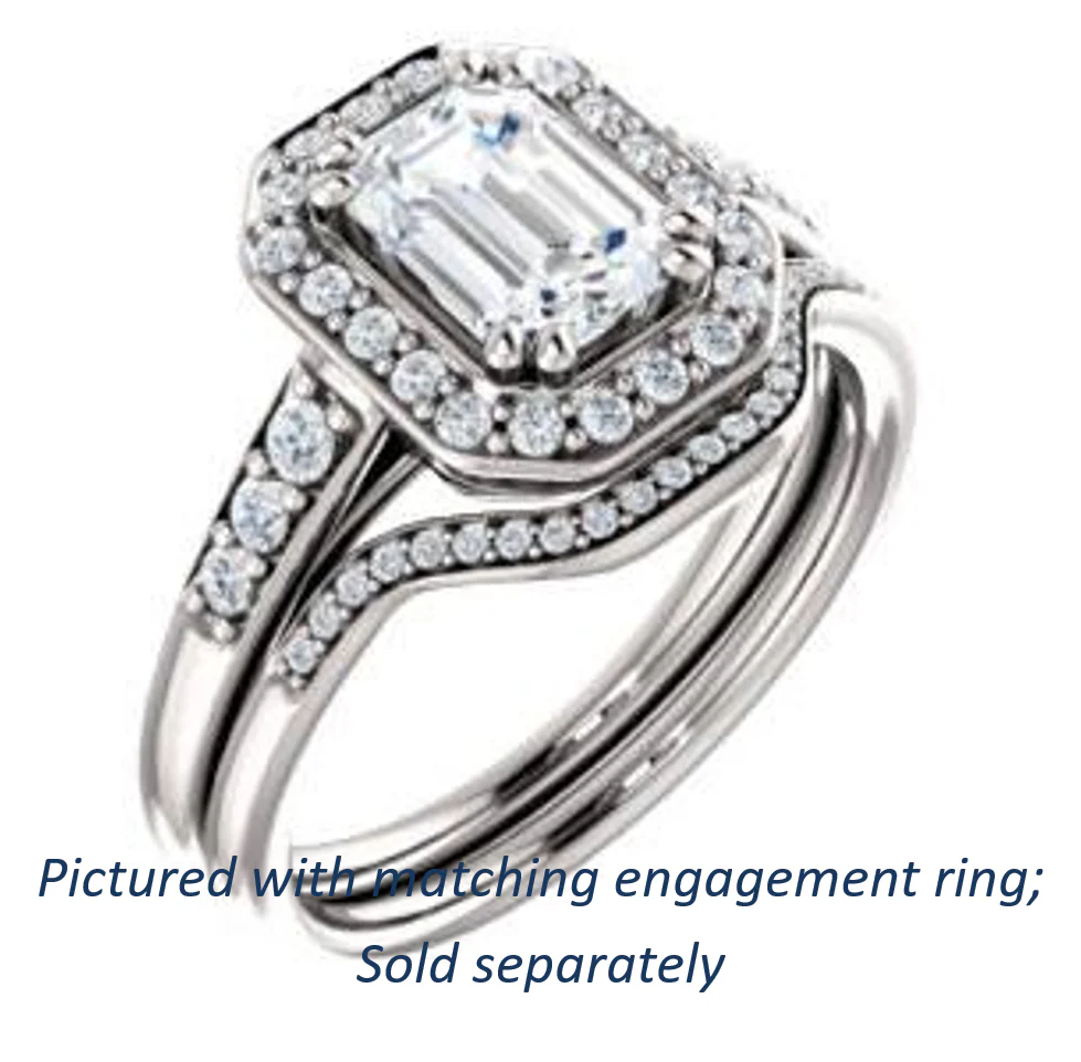 Cubic Zirconia Engagement Ring- The Julie Madison (Customizable Emerald Cut Style with Halo and Round Cut Journey-Style Band Accents) - Image 12