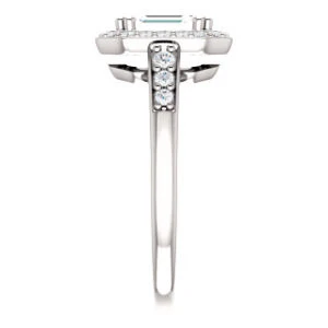 Cubic Zirconia Engagement Ring- The Julie Madison (Customizable Emerald Cut Style with Halo and Round Cut Journey-Style Band Accents) - Image 5