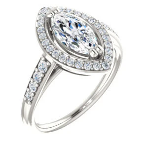 Cubic Zirconia Engagement Ring- The Julie Madison (Customizable Marquise Cut Style with Halo and Round Cut Journey-Style Band Accents) - Image 2