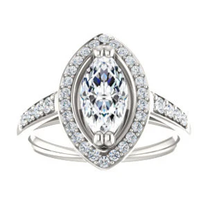 Cubic Zirconia Engagement Ring- The Julie Madison (Customizable Marquise Cut Style with Halo and Round Cut Journey-Style Band Accents) - Image 4