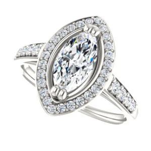 Cubic Zirconia Engagement Ring- The Julie Madison (Customizable Marquise Cut Style with Halo and Round Cut Journey-Style Band Accents) - Image 6