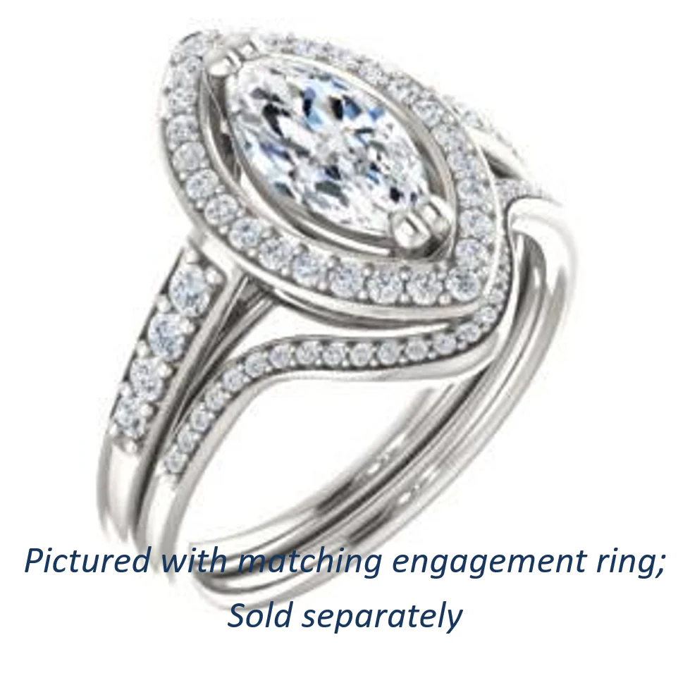 Cubic Zirconia Engagement Ring- The Julie Madison (Customizable Marquise Cut Style with Halo and Round Cut Journey-Style Band Accents) - Image 7