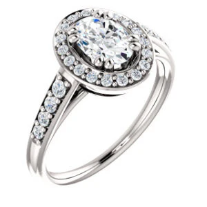 Cubic Zirconia Engagement Ring- The Julie Madison (Customizable Oval Cut Style with Halo and Round Cut Journey-Style Band Accents) - Image 2