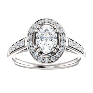 Cubic Zirconia Engagement Ring- The Julie Madison (Customizable Oval Cut Style with Halo and Round Cut Journey-Style Band Accents) - Image 4