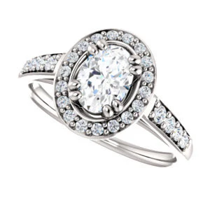 Cubic Zirconia Engagement Ring- The Julie Madison (Customizable Oval Cut Style with Halo and Round Cut Journey-Style Band Accents) - Image 6