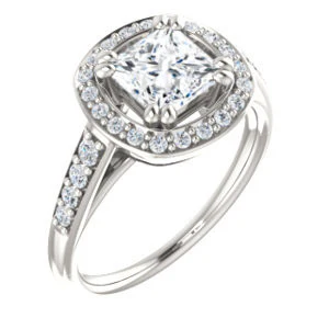 Cubic Zirconia Engagement Ring- The Julie Madison (Customizable Princess Cut Style with Halo and Round Cut Journey-Style Band Accents) - Image 2