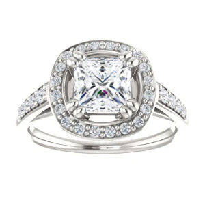 Cubic Zirconia Engagement Ring- The Julie Madison (Customizable Princess Cut Style with Halo and Round Cut Journey-Style Band Accents) - Image 4