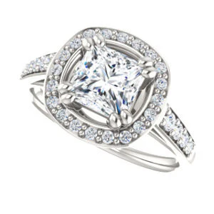 Cubic Zirconia Engagement Ring- The Julie Madison (Customizable Princess Cut Style with Halo and Round Cut Journey-Style Band Accents) - Image 6