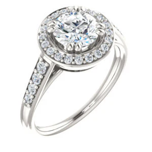 Cubic Zirconia Engagement Ring- The Julie Madison (Customizable Round Cut Style with Halo and Round Cut Journey-Style Band Accents) - Image 2