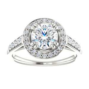 Cubic Zirconia Engagement Ring- The Julie Madison (Customizable Round Cut Style with Halo and Round Cut Journey-Style Band Accents) - Image 4