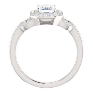 Cubic Zirconia Engagement Ring- The Karli Grace (Customizable Emerald Cut Design with Halo and Interlocking Links Accented Split Band) - Image 3