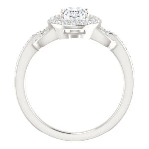 Cubic Zirconia Engagement Ring- The Karli Grace (Customizable Oval Cut Design with Halo and Interlocking Links Accented Split Band) - Image 3