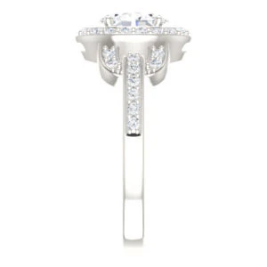 Cubic Zirconia Engagement Ring- The Karli Grace (Customizable Oval Cut Design with Halo and Interlocking Links Accented Split Band) - Image 5