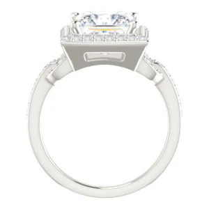 Cubic Zirconia Engagement Ring- The Karli Grace (Customizable Princess Cut Design with Halo and Interlocking Links Accented Split Band) - Image 3