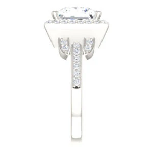 Cubic Zirconia Engagement Ring- The Karli Grace (Customizable Princess Cut Design with Halo and Interlocking Links Accented Split Band) - Image 5