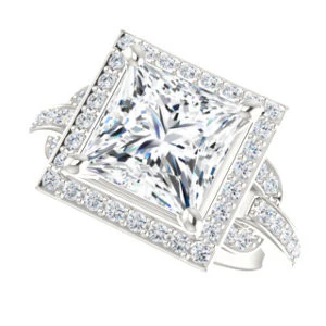 Cubic Zirconia Engagement Ring- The Karli Grace (Customizable Princess Cut Design with Halo and Interlocking Links Accented Split Band) - Image 6
