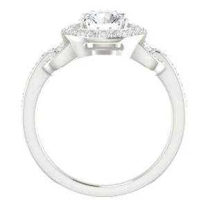 Cubic Zirconia Engagement Ring- The Karli Grace (Customizable Round Cut Design with Halo and Interlocking Links Accented Split Band) - Image 3