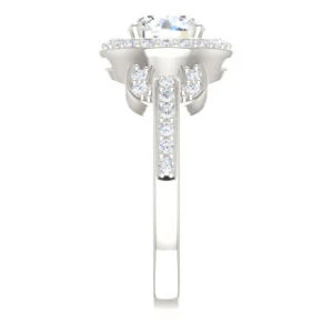 Cubic Zirconia Engagement Ring- The Karli Grace (Customizable Round Cut Design with Halo and Interlocking Links Accented Split Band) - Image 5