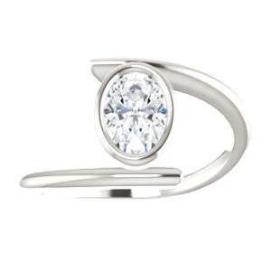 Cubic Zirconia Engagement Ring- The Lacy Michelle (Customizable Bezel-set Oval Cut Solitaire with Thin, Twisting-Bypass Asymmetrical Band) - Image 4